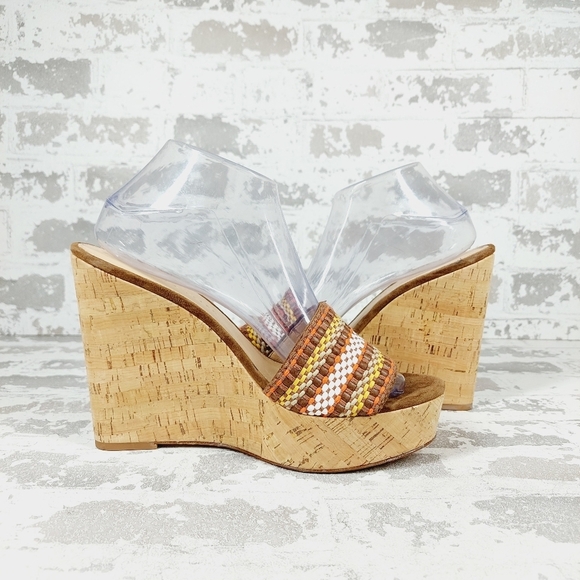 New Veronica Beard Dali Multi Woven Raffia Leather Cork Wedge Sandals K729 - Picture 3 of 11